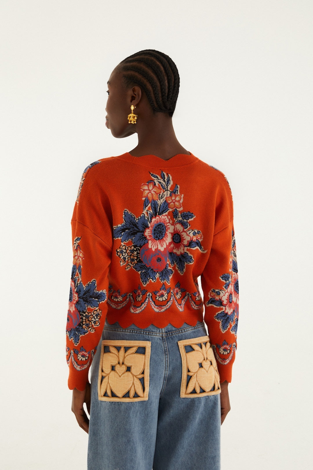 VICTORIAN FLORAL TERRACOTA KNIT CARDIGAN