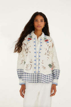 Farm Rio - Off White Flowers Embroidery Rishilieu Long Sleeve