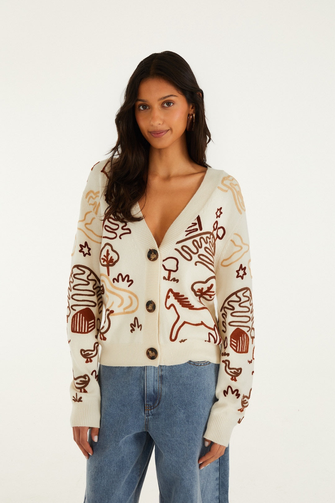 COUNTRYSIDE CORNELLI OFF-WHITE KNIT CARDIGAN