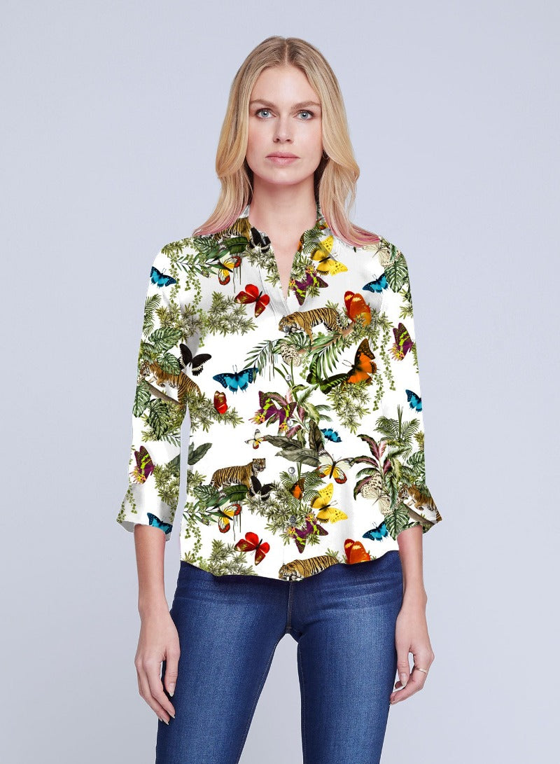 L'AGENCE - Dani 3/4 Sleeve Blouse in Butterfly Tiger