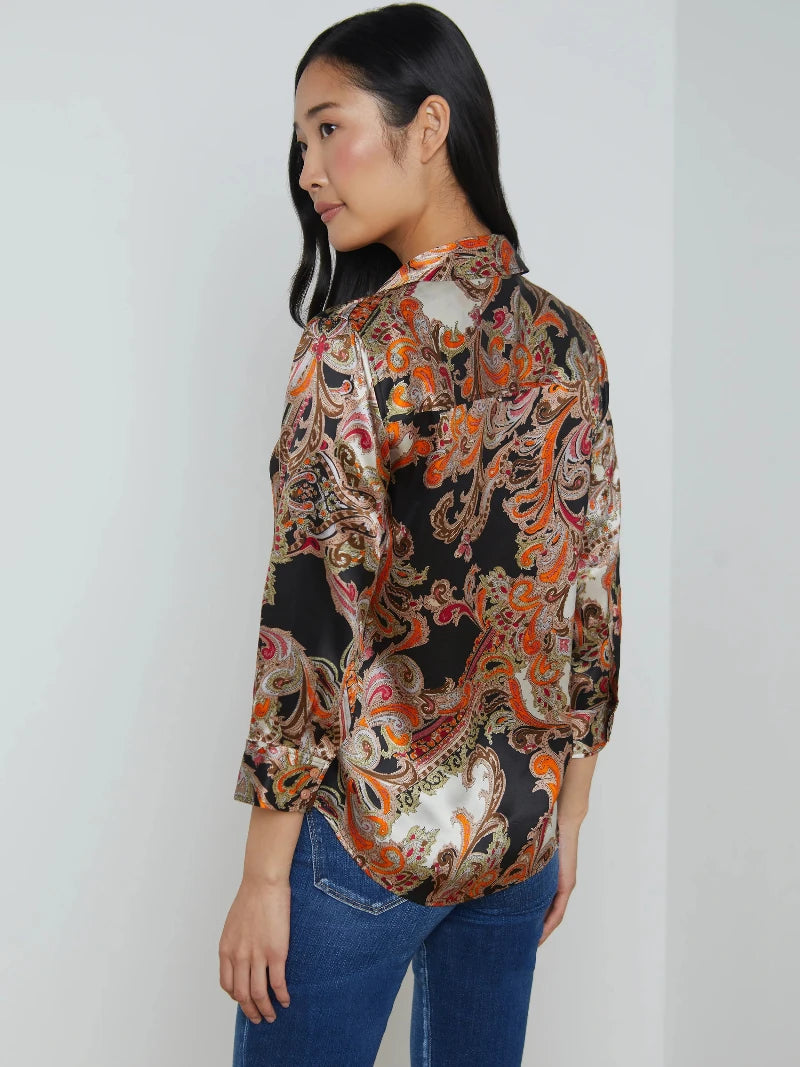 L'AGENCE - Dani 3/4 Sleeve Blouse in Tonal Tan Paisley Medallion