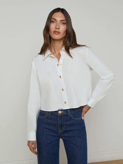 L'AGENCE - Cosette Crop High Low Shirt in White Gold