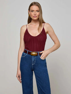 L'Agence - Gelina Ruched Bodysuit in Black Cherry
