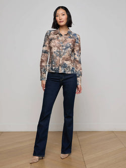 L'AGENCE - Maia Lace Buttondown Blouse in Tan Western Toile