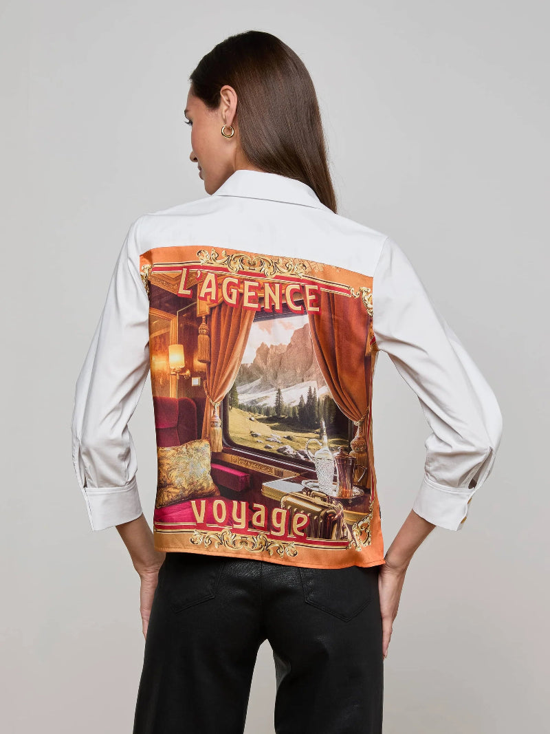 L'AGENCE - Fawn Scarf 3/4 Sleeve Blouse in White Multi L'Agence Voyage