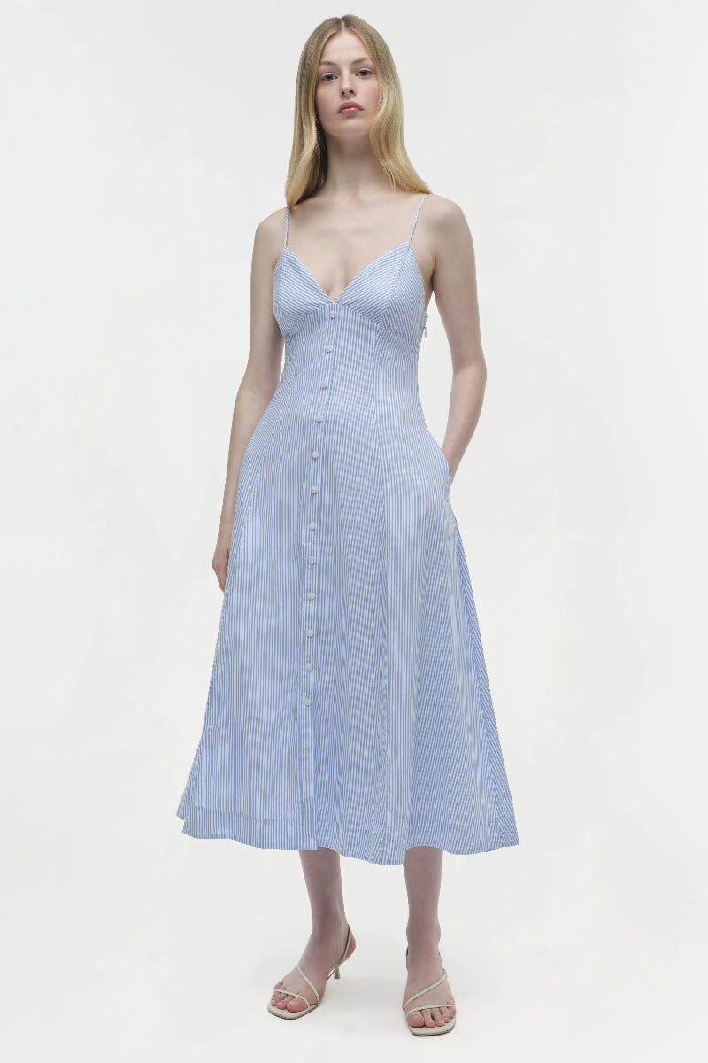 SIMKHAI - Honor Cami Midi Dress in Blue Hydrangea Stripe