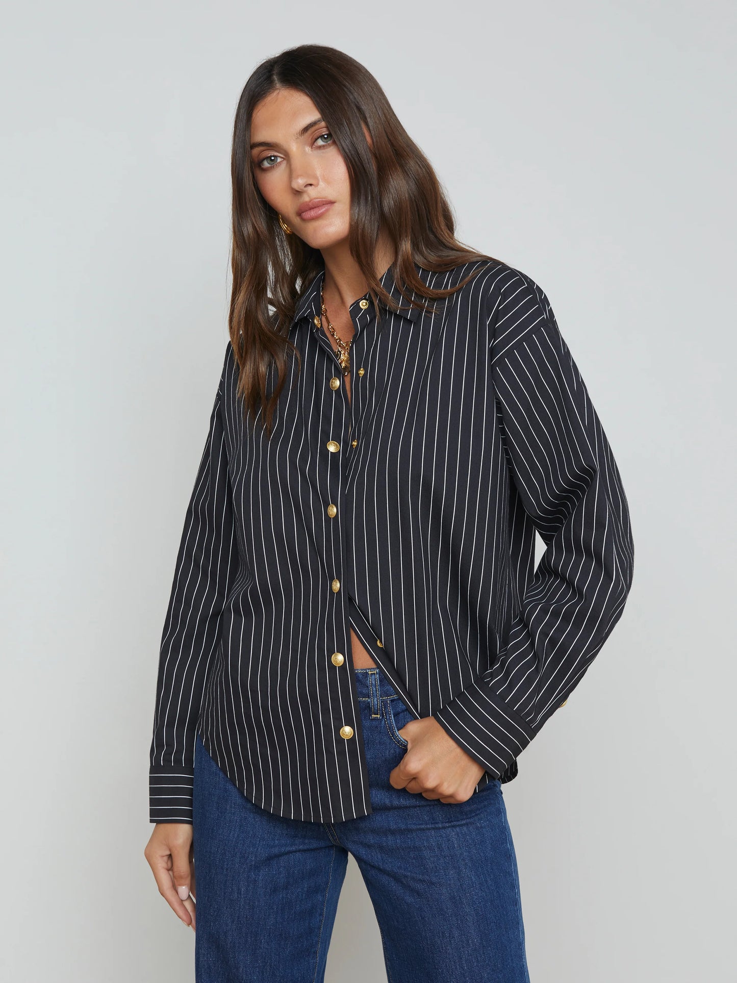 L'AGENCE - Ripley Oversized Buttondown in Black White Pinstripe