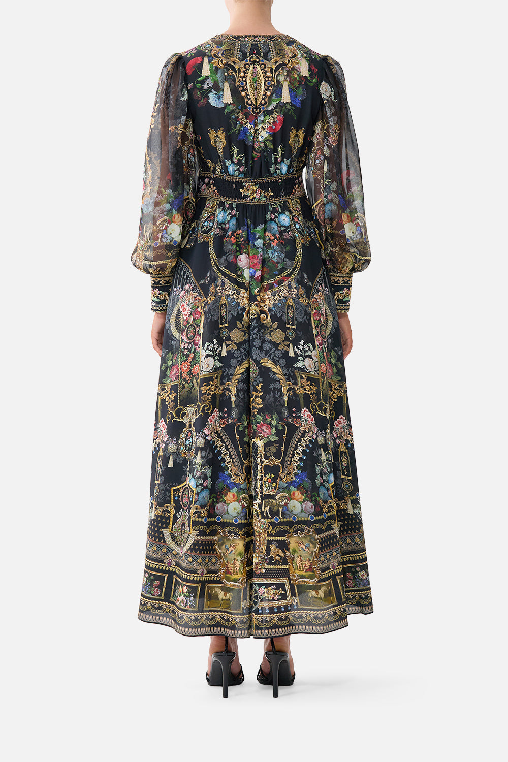 SHAPED WAISTBAND DRESS WITH GATHERED SLEEVES