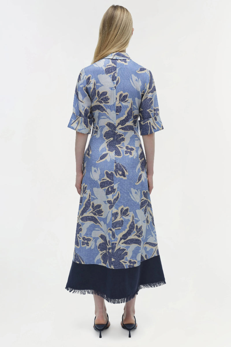 SIMKHAI - Claudine Short Sleeve Shirt Midi Dress in Blue Hydrangea Floral