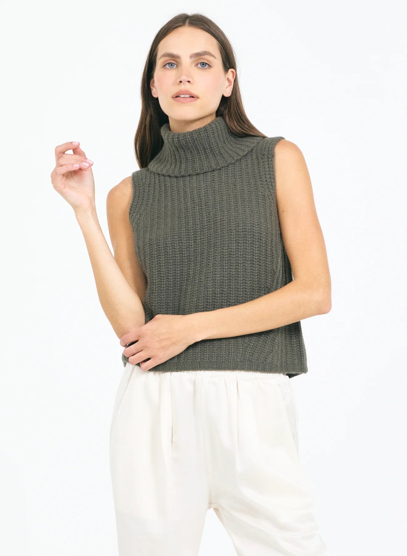One Grey Day - Polly Cashmere Vest in Fir