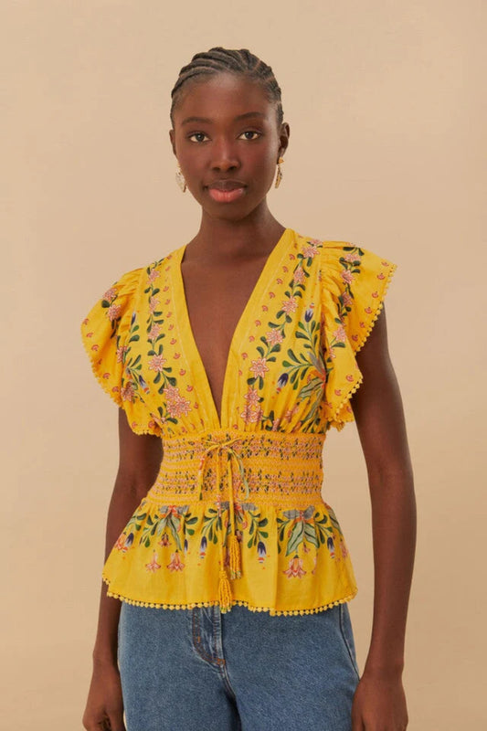 FARM Rio - Delicate Flowers Stripes Yellow Blouse