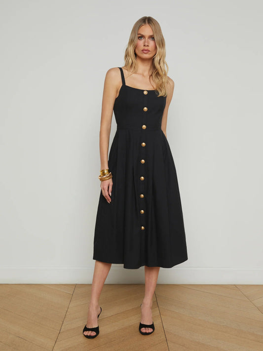 L'AGENCE - Esmeralda Sleeveless Midi Dress in Black