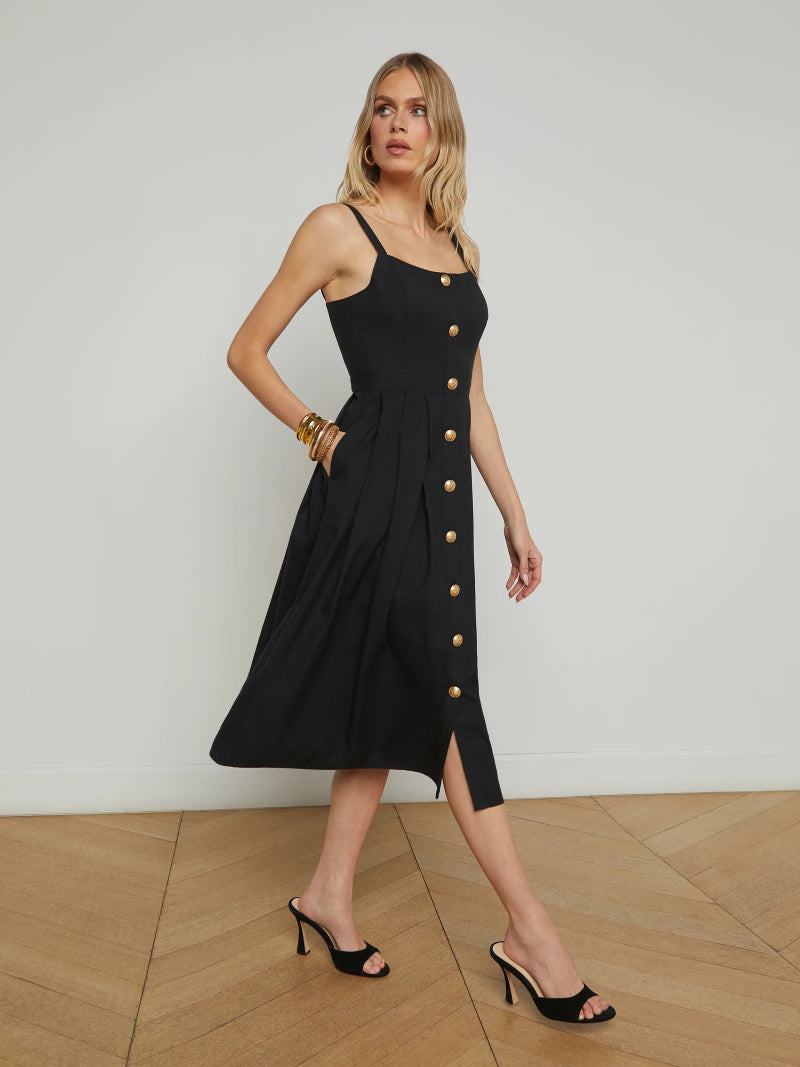 L'AGENCE - Esmeralda Sleeveless Midi Dress in Black