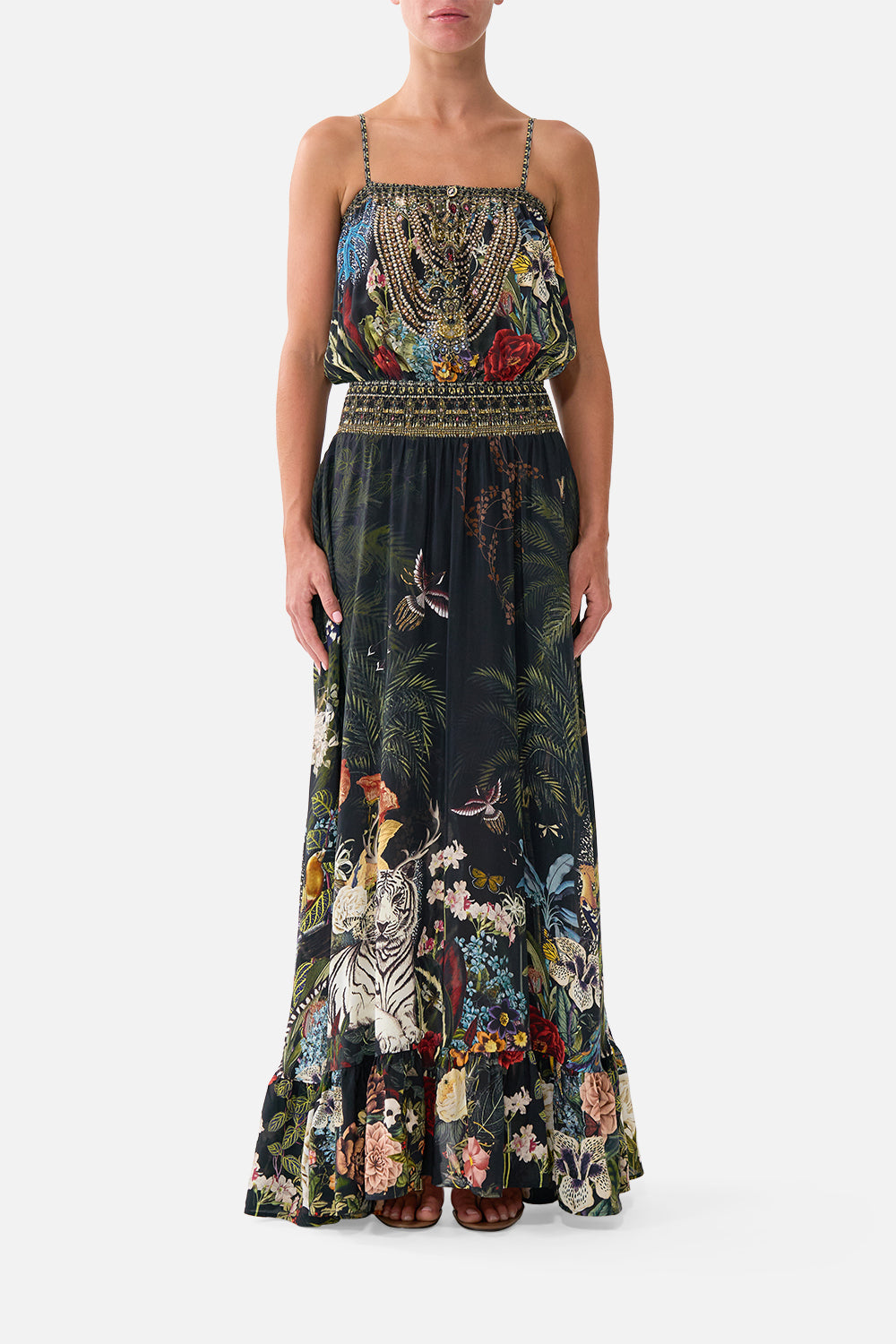 SHIRRED WAIST LONG DRESS