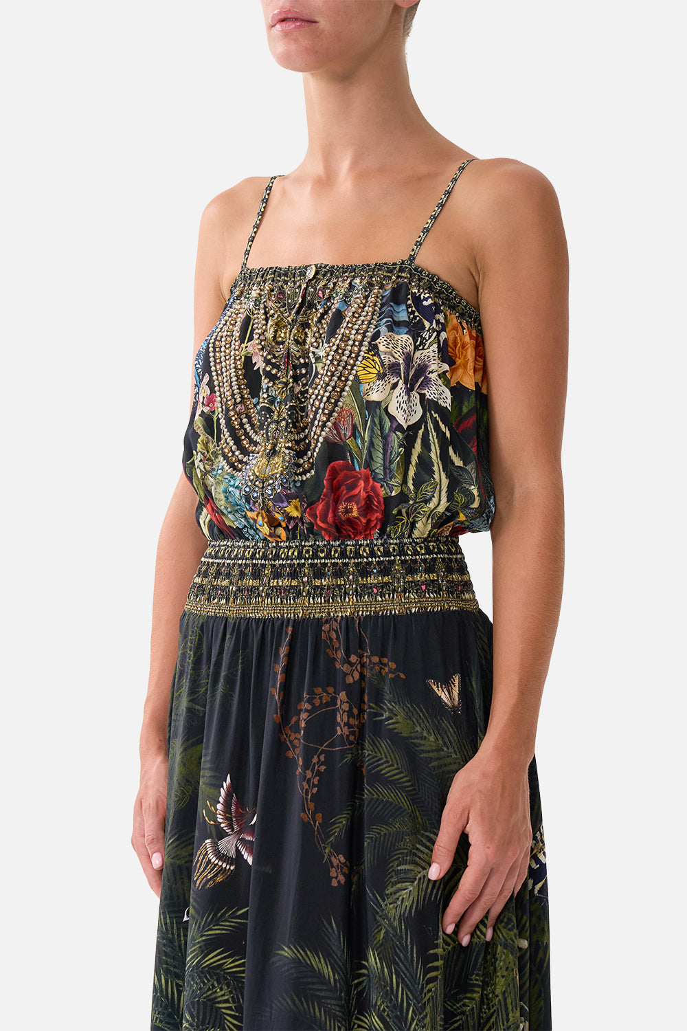 SHIRRED WAIST LONG DRESS