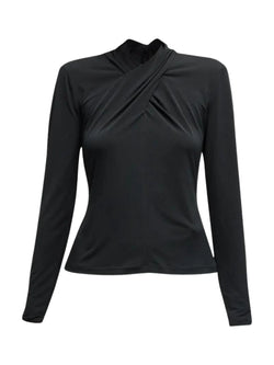Derek Lam 10 Crosby - Krini Wrap Long Sleeve Jersey Top in Black