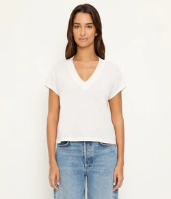 Michael Stars - Harlan Cropped V Neck Tee in Chalk