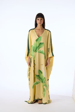 Verandah - Oversized Silk Palm Kaftan in Pannaccota Palm
