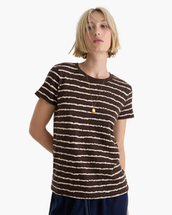 ATM - Short Sleeve Schoolboy Crew Neck in Dark Chocolate Chalk
