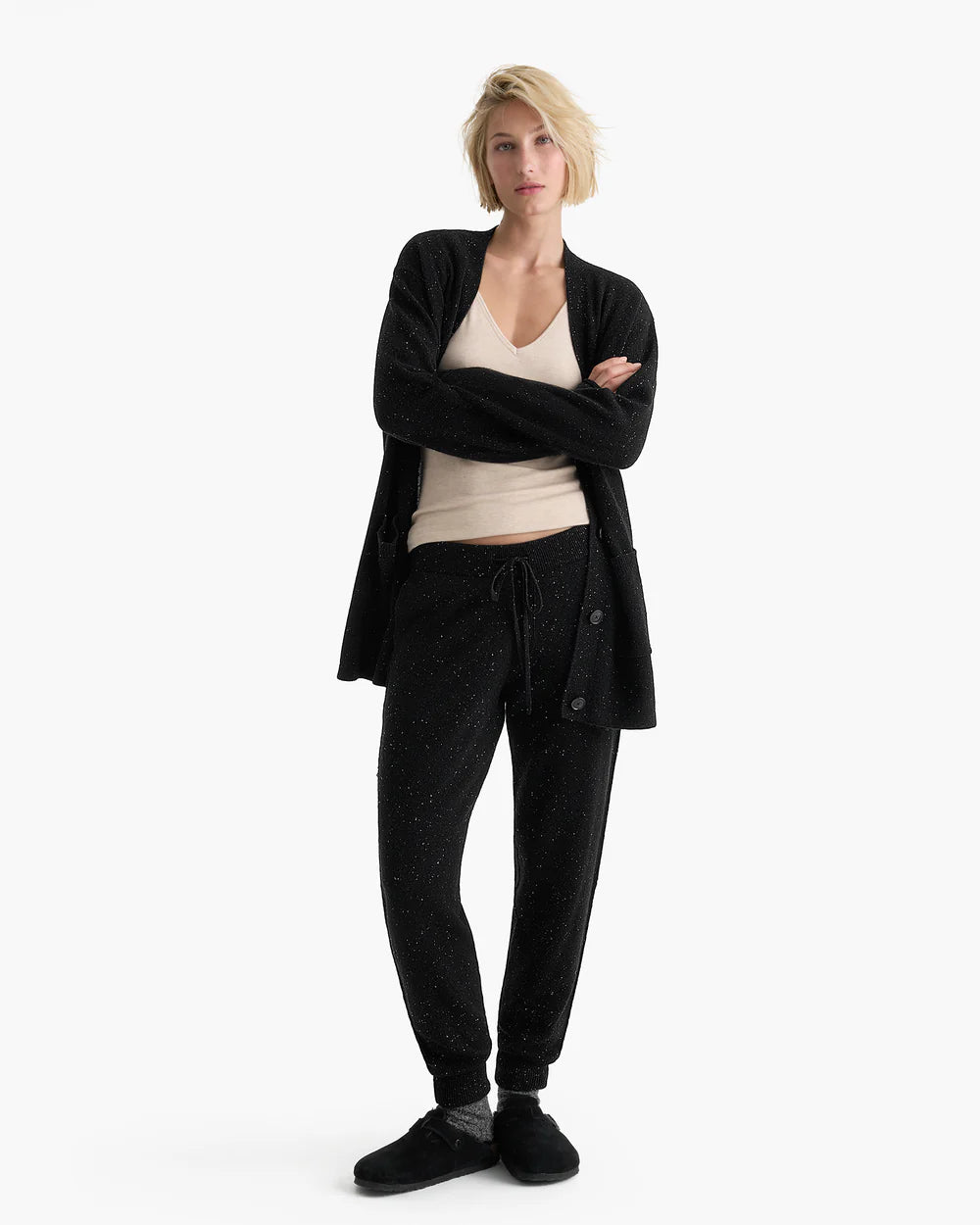 ATM - Donegal Cashmere Crandpa Cardigan in Black Donegal