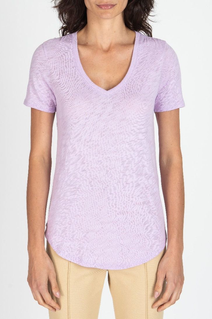 ATM - Slub Jersey Classic Short Sleeve Tee V-Neck in Pale Orchid