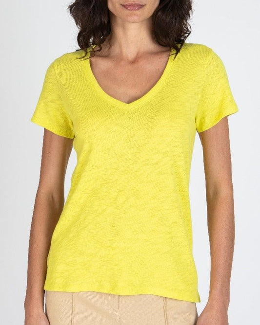 ATM - Slub Jersey Schoolboy Short Sleeve V-Neck Tee in Yellow Viva O Sol