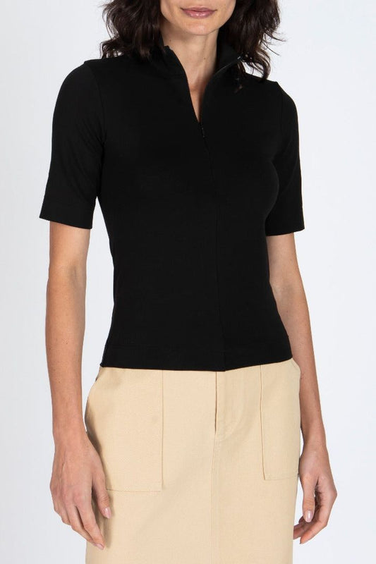 ATM - Pima Cotton Zip Front Top in Black Viva O Sol