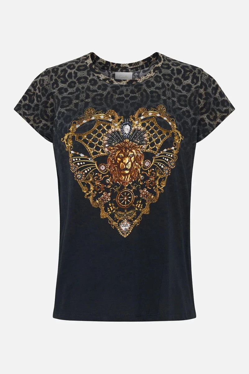 Camilla - Curved Hem Fitted Tee in Shadows Of Armada / S