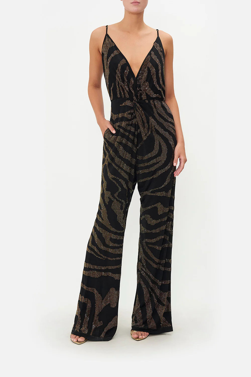 Camilla - Twist Front Jersey Jumpsuit in Tame My Tiger