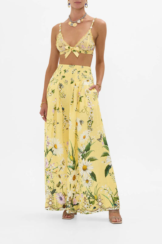 Camilla - Corset Waist Wide Leg Pant in Daisy Chains