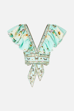 Camilla - Ruffle Wrap Top in Floral Freefall