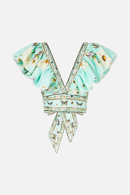 Camilla - Ruffle Wrap Top in Floral Freefall