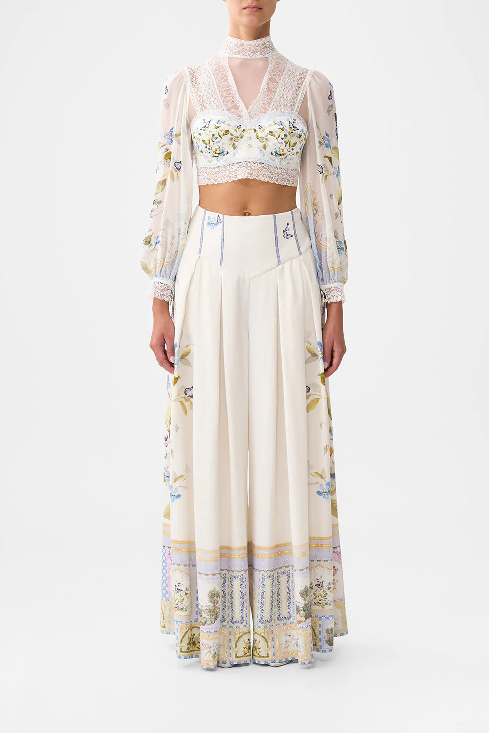 Camilla - Lace Splice Top with Long Sleeve in Botanical Ballads