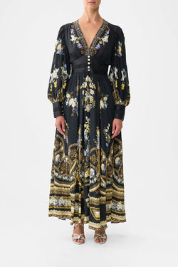 Camilla - Shaped Waistband Dress with Gathered Sleeves in Ottoman Elegance