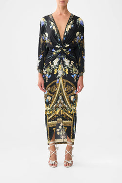 Camilla - Long Split Front Twist Dress in Ottoman Elegance