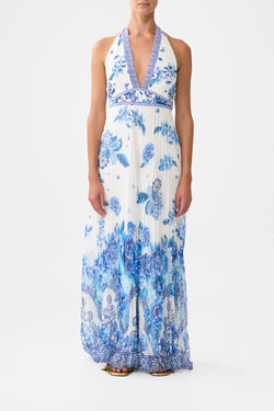 Camilla - Tie Neck Halter Jumpsuit in A Ceramic Garden