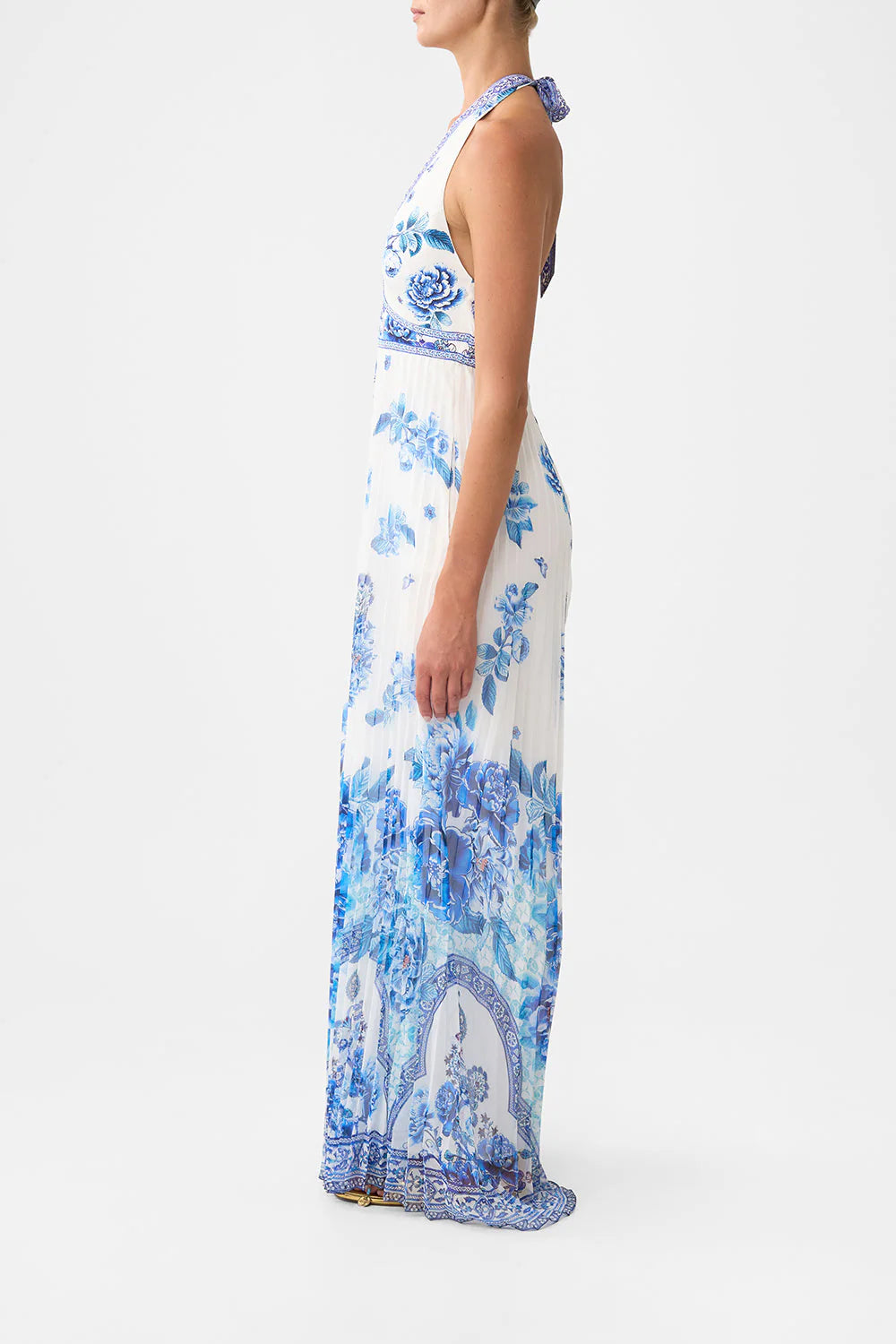 Camilla - Tie Neck Halter Jumpsuit in A Ceramic Garden