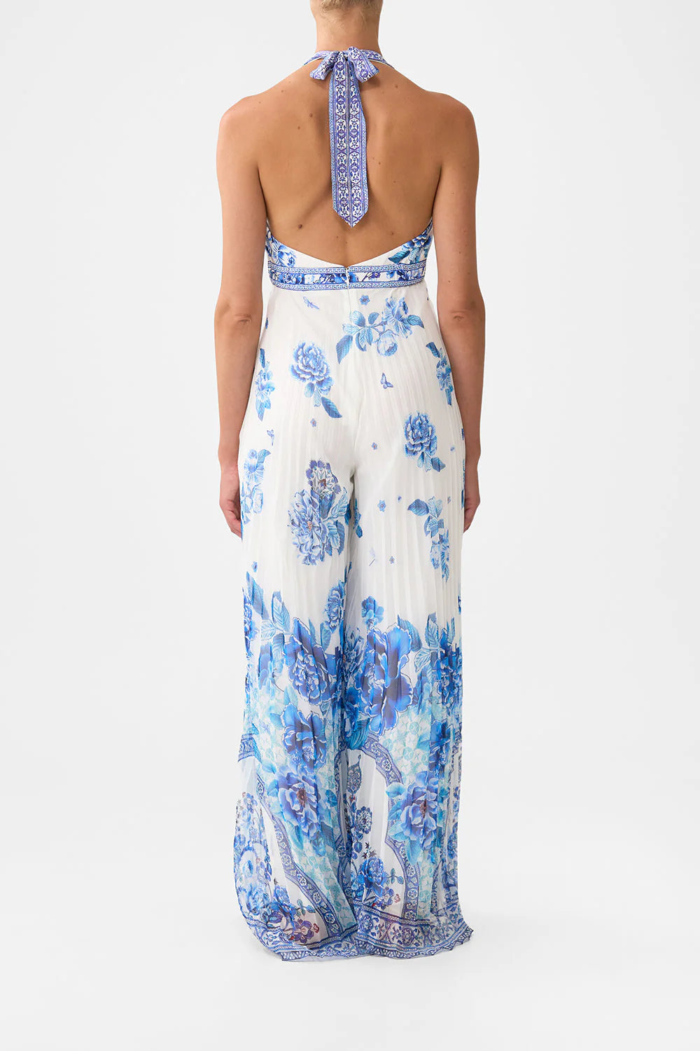 Camilla - Tie Neck Halter Jumpsuit in A Ceramic Garden
