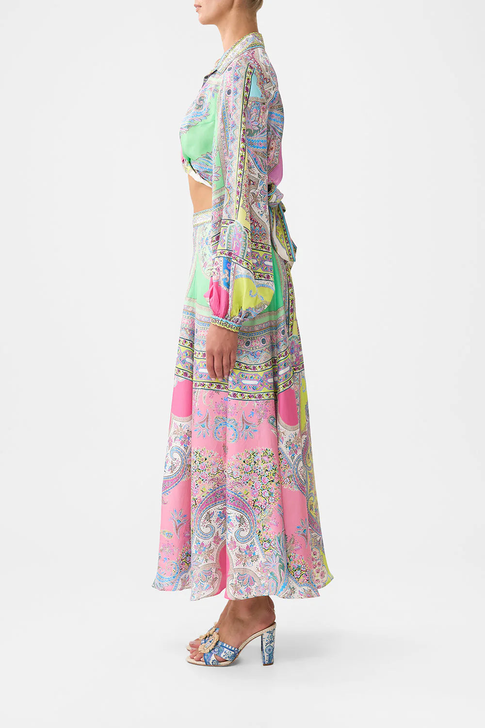 Camilla - Panelled Flared Long Skirt in Magic Carpet Ride
