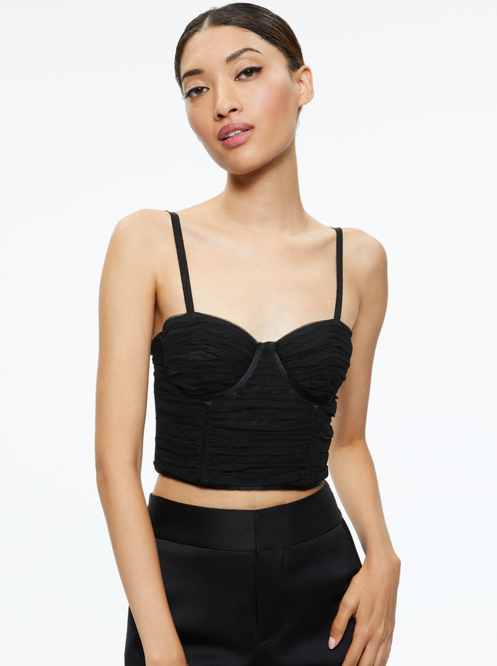 alice + olivia - Damia Ruched Bustier Top in Black