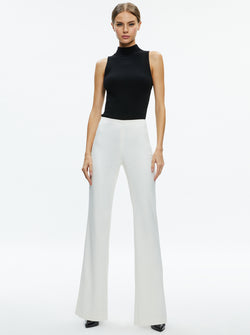 alice + olivia - Lara Mid Rise Side Stripe Slit Pant in Ecru
