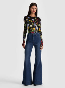 alice + olivia - Olea Crew Neck Bodysuit in Social Hour Black