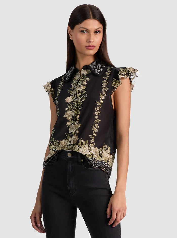 alice + olivia - Martel Flutter Sleeve Blouse in Free Falling