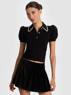 alice + olivia - Ramona Embellished Polo in Black