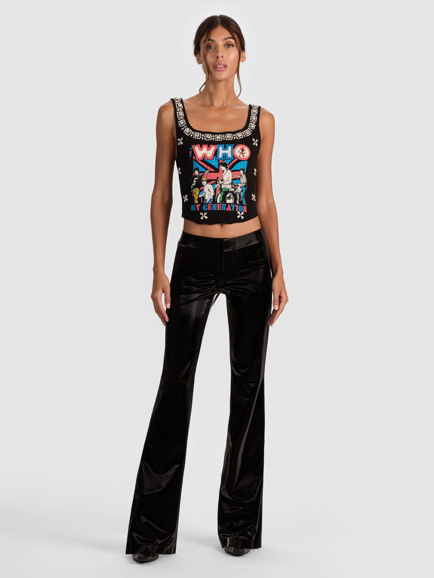 alice + olivia - Bella Shiny Vegan Skinny Bootcut Pant in Black
