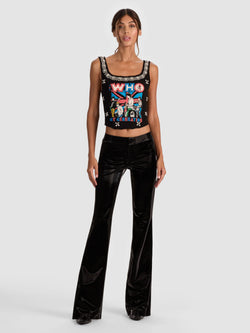alice + olivia - Bella Shiny Vegan Skinny Bootcut Pant in Black