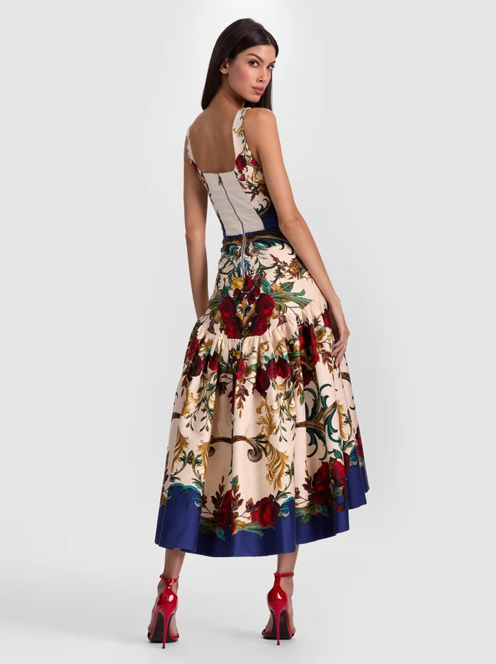 alice + olivia - Diana Structured Midi Dress in Gilded Rose