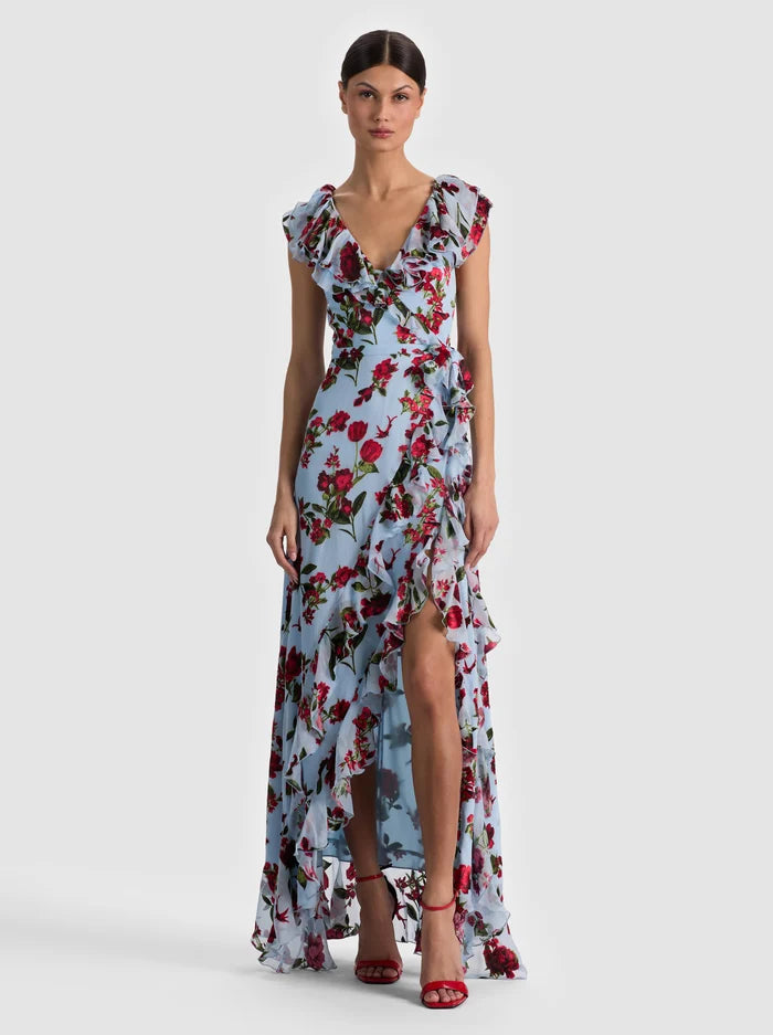 alice + olivia - Tara Ruffle Slip Dress in American Beaty Carolina Blue