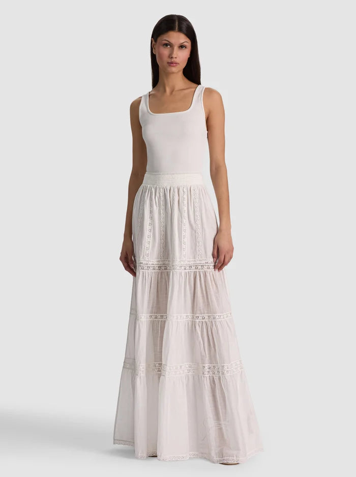 Alice + Olivia - Kathryn Tiered Maxi Skirt in Off White