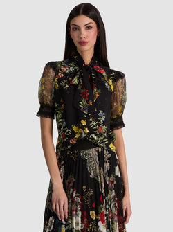 alice + olivia - Brentley Puff Sleeve Blouse in Desert Sprigs Black